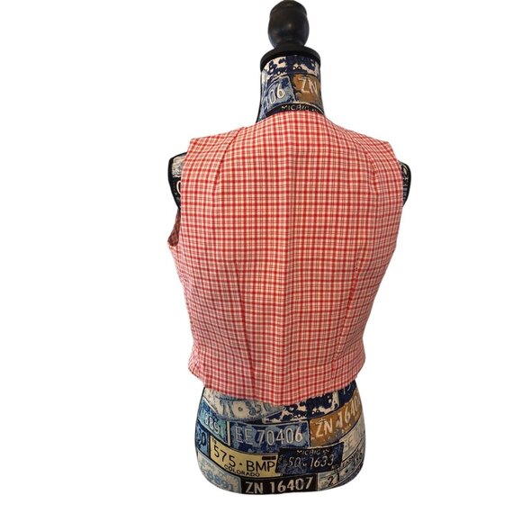 Vintage Style Handmade Tapered Darted Red White Striped Plaid Vest MEASUREMENTS - Picture 14 of 16